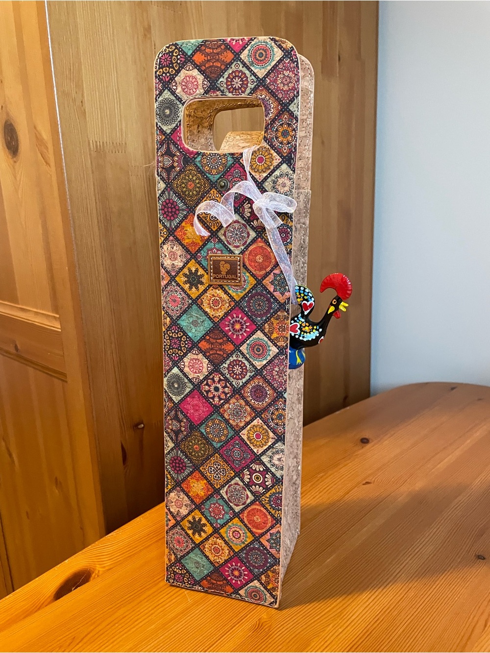Cork Gift Bag & Rooster Bottle Topper